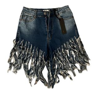 Blue Jean Fringe Shorts